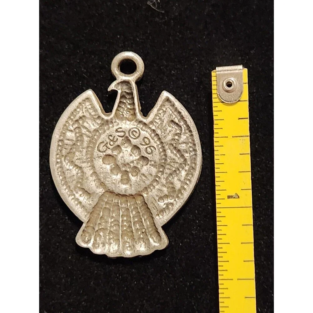 Vintage G&S Thunderbird Pendant Pewter Turquoise Inlay Southwest ©96